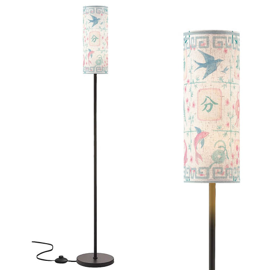 Asian Zen Mahjong Watercolor Tiles Modern Floral Book Nook Floor Lamp