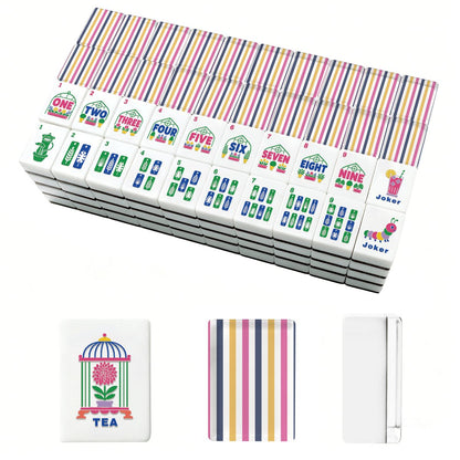 Preppy Pastel Striped Floral Garden Mahjong Tiles