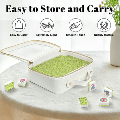 Key Lime Crush Chinoiserie Floral Engraved Mahjong Tiles