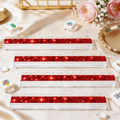 Putting On The Glitz Red Extended Mahjong Rack Set of 4 Scalloped Magnetic Tile Pusher - Splash Of Mahj And Color Co.