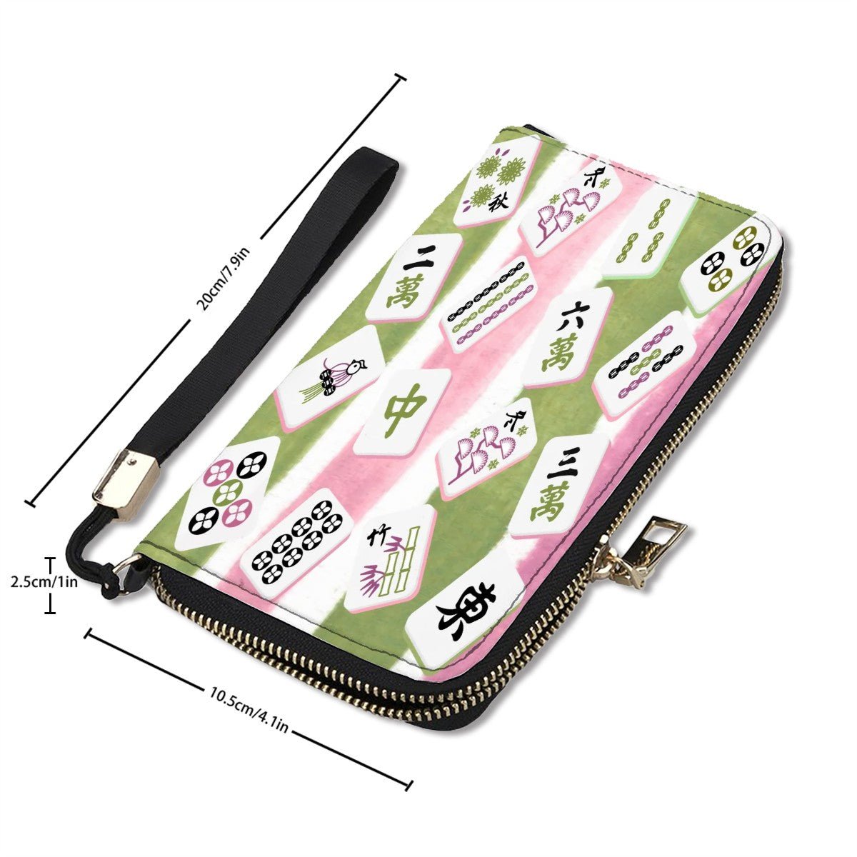 Mahjong Clutch Wallet for Women, Pink Green Watercolor Mahj Tile Design - Splash of Color Co.