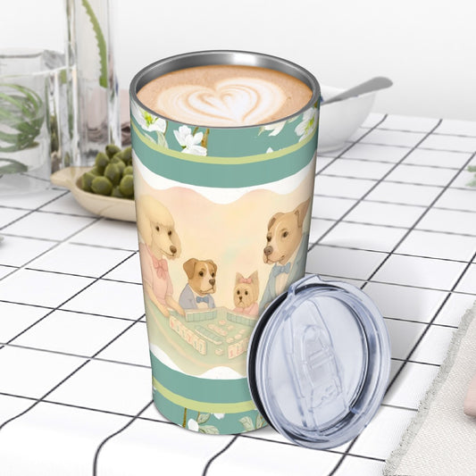 Mahjong Tumbler, Dogs Playing Mahj, Quirky Cute Stainless Steel Insulated Tumblers with Lid & Straw