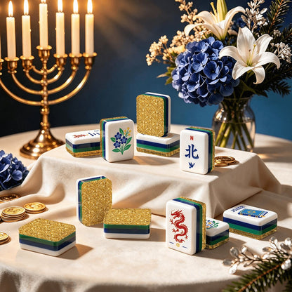 Deco Gold Hanukkah Mahjong Tiles And Carry Case - Splash Of Mahj And Color Co.