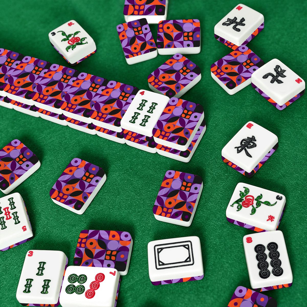 Mod Mash Up Purple, Orange Black Geometric American Mahjong Tiles And Carry Case - Splash Of Mahj And Color Co.