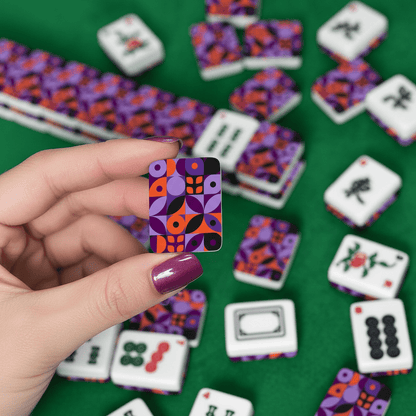 Mod Mash Up Purple, Orange Black Geometric American Mahjong Tiles And Carry Case - Splash Of Mahj And Color Co.