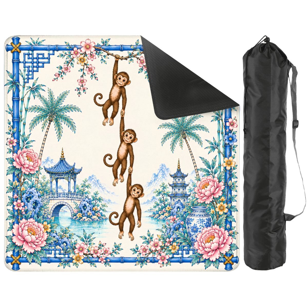 Monkey See, Monkey Mahj Chinoiserie Mahjong Mat - Splash Of Mahj And Color Co.