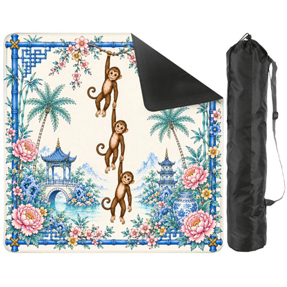 Monkey See, Monkey Mahj Chinoiserie Mahjong Mat - Splash Of Mahj And Color Co.
