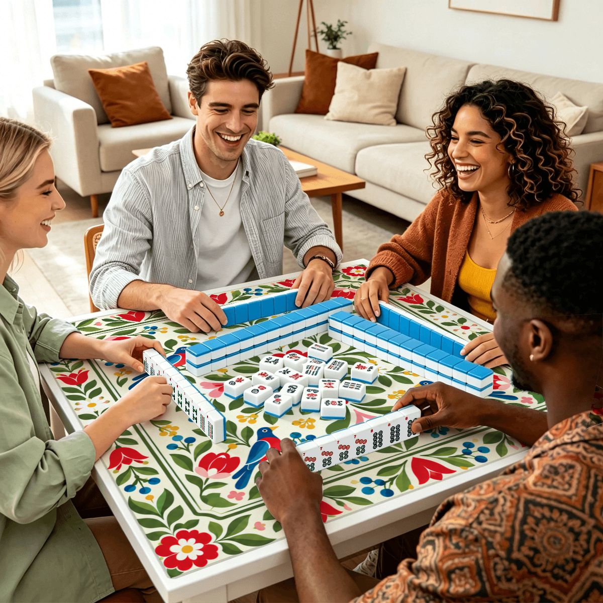 Modern Nordic Scandinavian Folk Art Mahjong Mat Sleek Surface - Splash Of Mahj And Color Co.