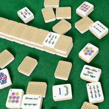 Vintage Cane Back Chinoiserie American Engraved Mahjong Tiles