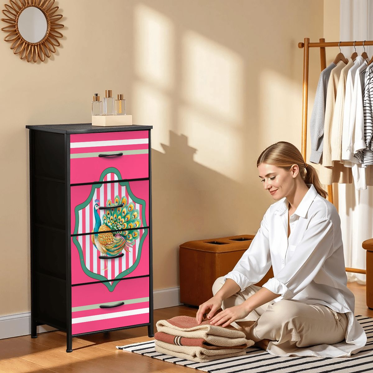 Pretty Pink Preppy Peacock 4 - Drawer Dresser - Splash of Color Co.