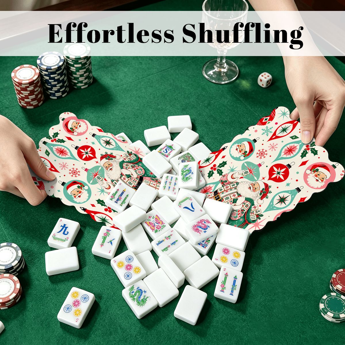 Nostalgic Christmas Santa Scalloped Mahjong Shuffler Cards  Set of 4
