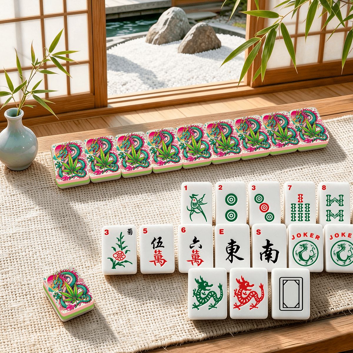 Puff the Mahjic Dragon 4Layer American Mahjong Tiles Set And Carry Case