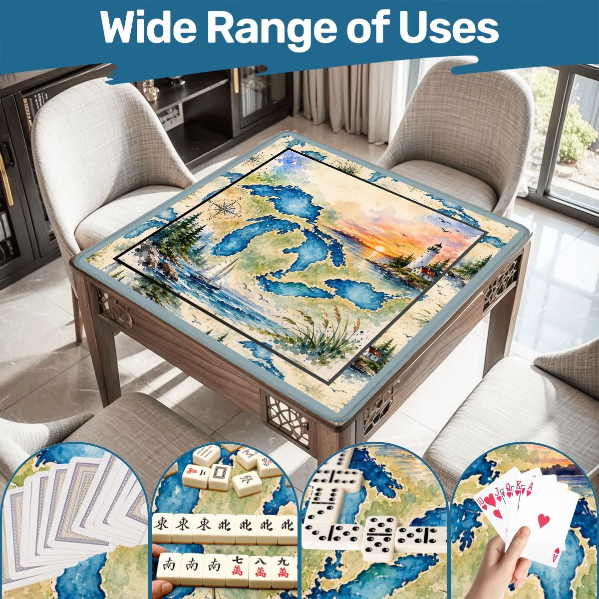 The Great Lakes Watercolor Custom Mahjong Mat - Splash Of Mahj And Color Co.