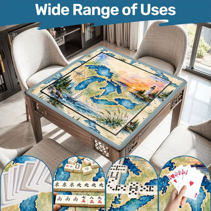 The Great Lakes Watercolor Custom Mahjong Mat - Splash Of Mahj And Color Co.