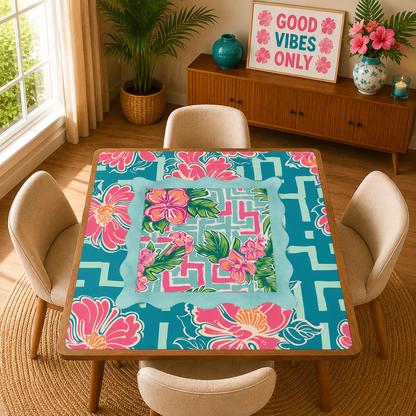 Greek Key Polynesian Hibiscus Flower Mahjong Mat