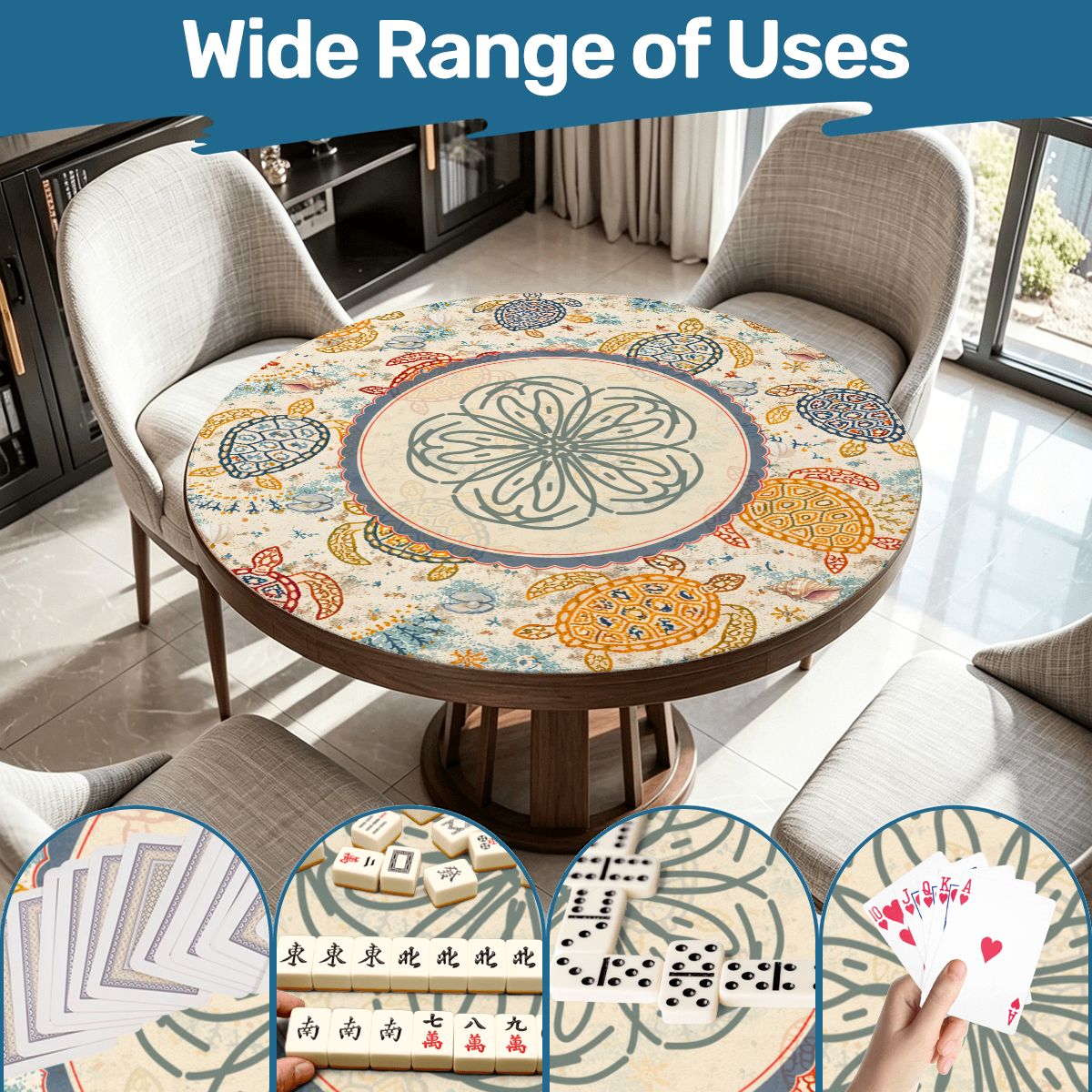 Amalfi Turtles Round Mahjong Mat - Splash Of Mahj And Color Co.