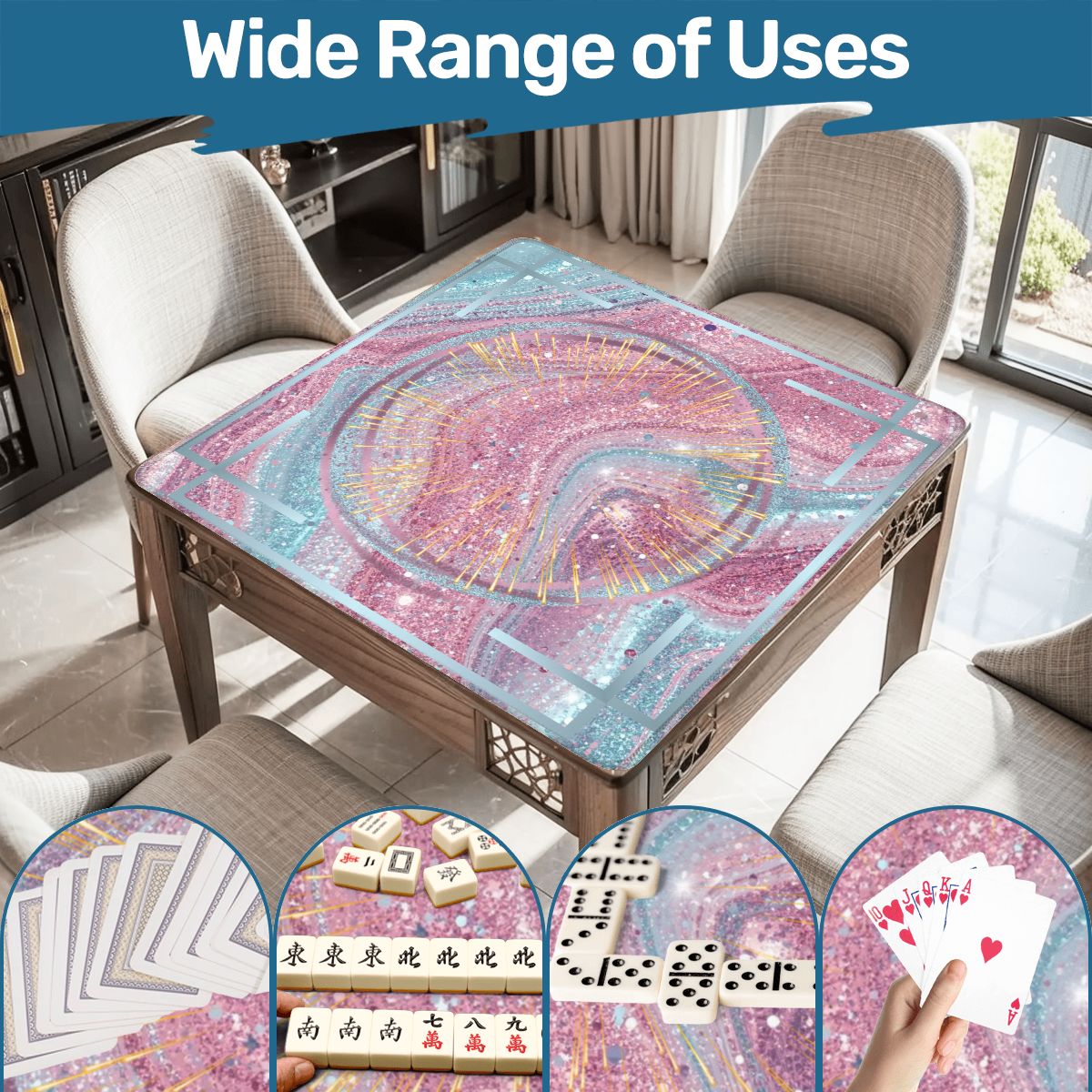 Mahjong Glitter Mat, Sparkle Splash, Pink Light Aqua Pastel Preppy - Splash of Color Co.