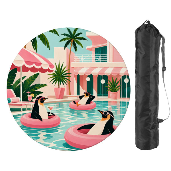 Penguins Poolside At The Palm Round Mahjong Mat - Splash Of Mahj And Color Co.
