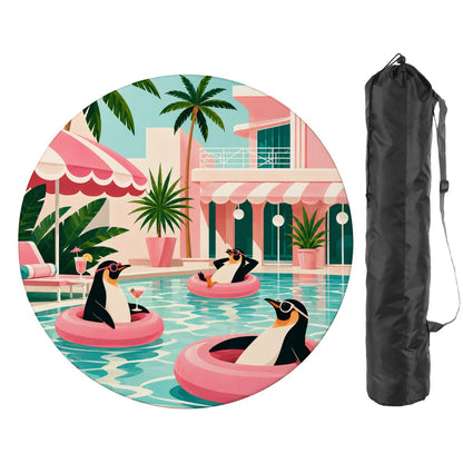 Penguins Poolside At The Palm Round Mahjong Mat - Splash Of Mahj And Color Co.