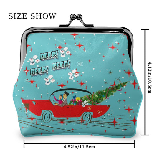 Cute Christmas Mahjong Vintage Nostalgic Women's Leather Kiss Lock Coin Purse