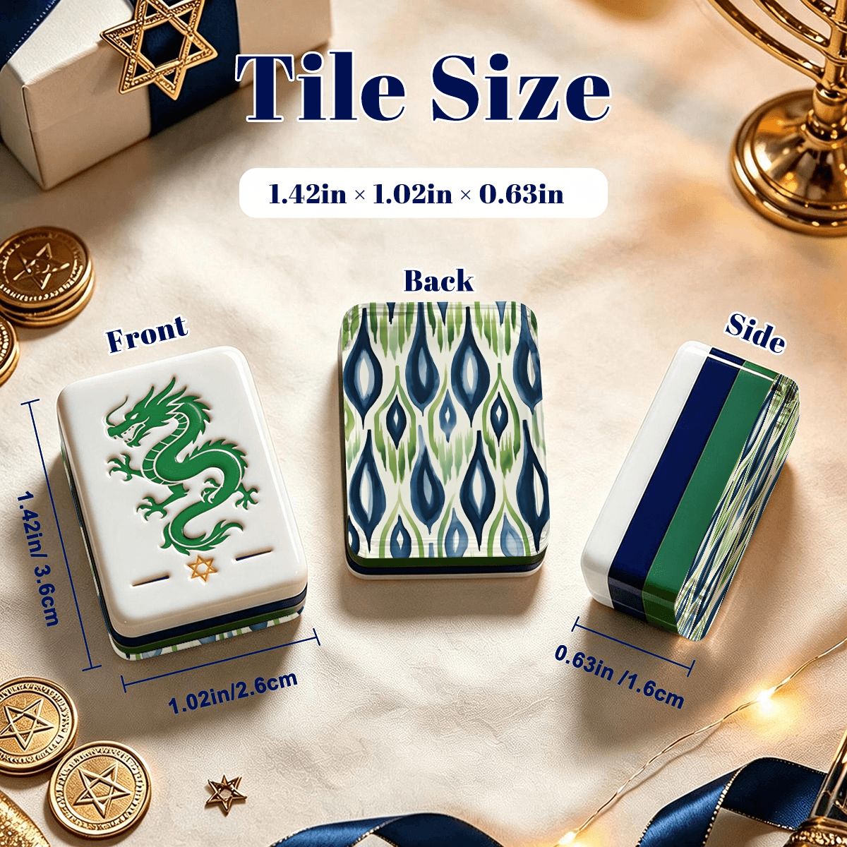Ikat Watercolor Blue And Green Hanukkah Mahjong Tiles And Carry Case - Splash Of Mahj And Color Co.