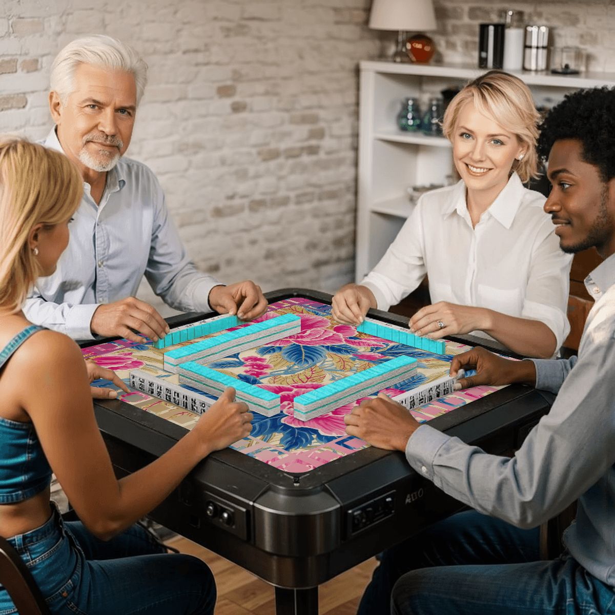 The Secret Garden Floral Pink, Blue Mahjong Mat - Splash of Color Co.