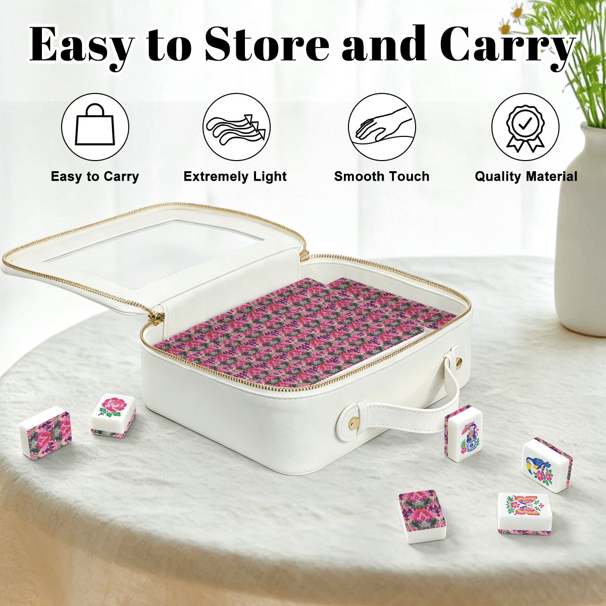 Boho Ikat Watercolor Pink Pastels American Mahjong Tiles And Carry Case