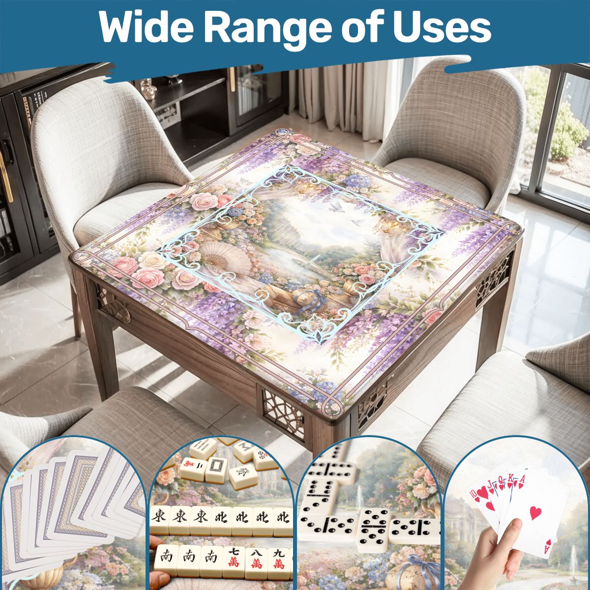 Romantic Regency Wisteria Garden Watercolor Mahjong Game Mat - Splash of Color Co.