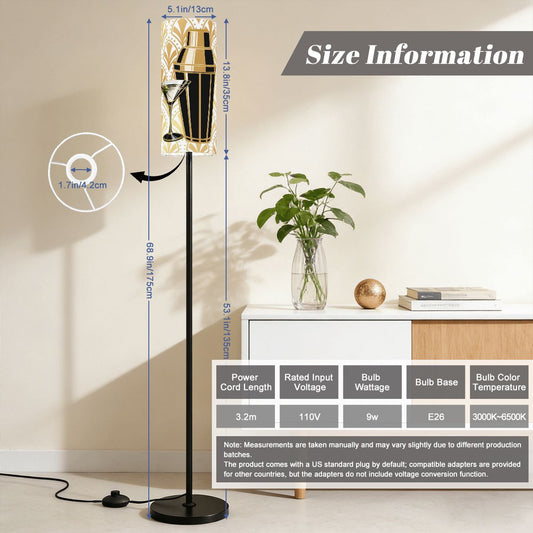 Art Deco Martini Shaker And Cocktail Hour Modern Floor Lamp - Splash Of Mahj And Color Co.