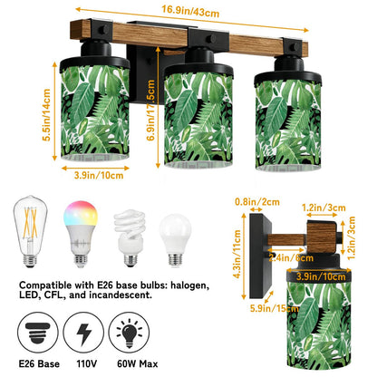 Green Monstera Plant Black Accent Asian Garden Zen Vanity Light Fixture