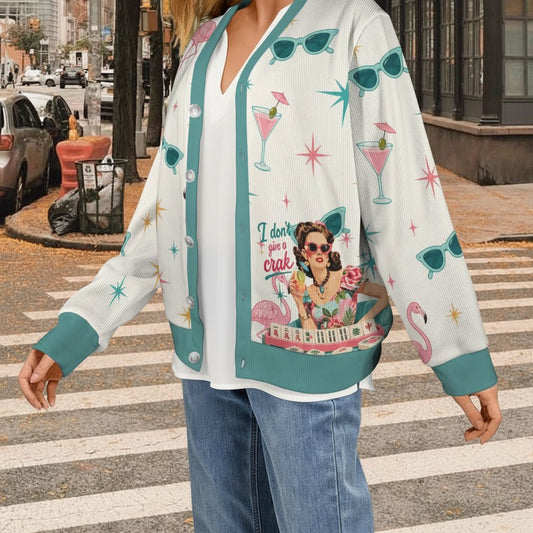 Funny Mahjong Cardigan Button Down Sweater, I Don't Give A Crak - Splash Of Mahj And Color Co.