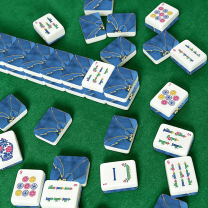 Blue Marbled Gold Gilded American Mahjong Pastel Chinoiserie Tiles