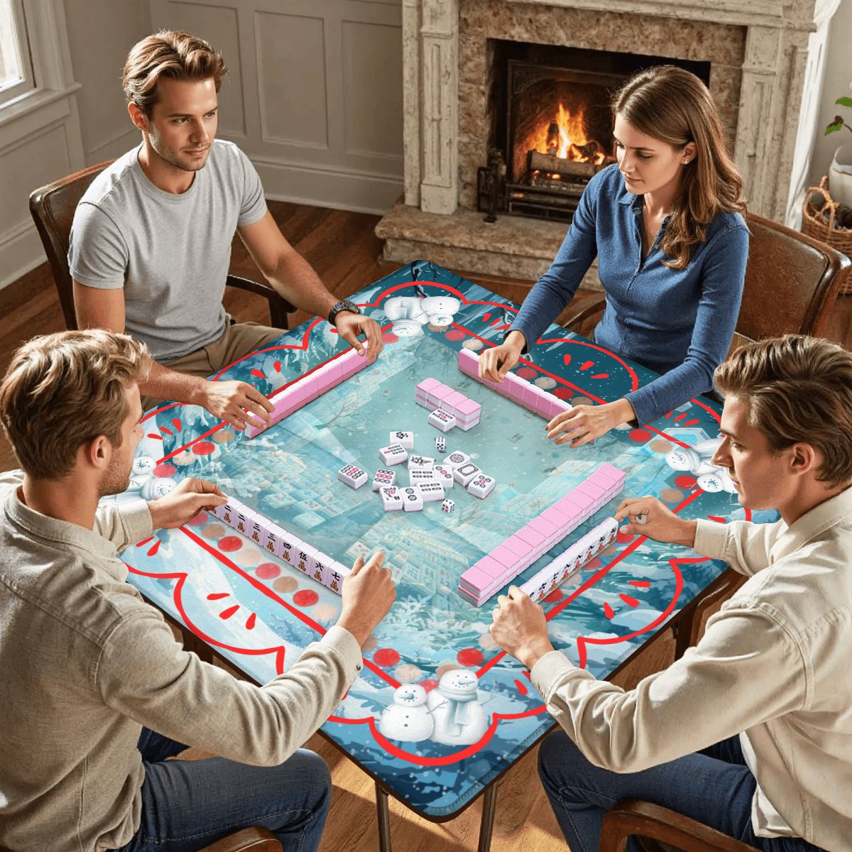 Whimsical Winter Mahjong in Moonlight, Frosty Cold Winter Night Mahj Game Night - Splash of Color Co.