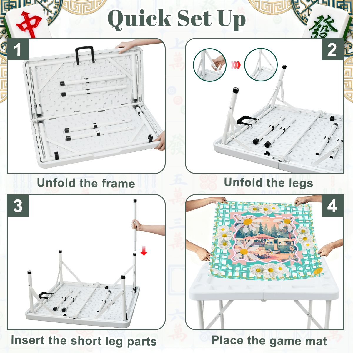 Happy Camping Vintage Nostalgic Mahj Mini Mat And Foldable Mahjong Table - Splash of Color Co.