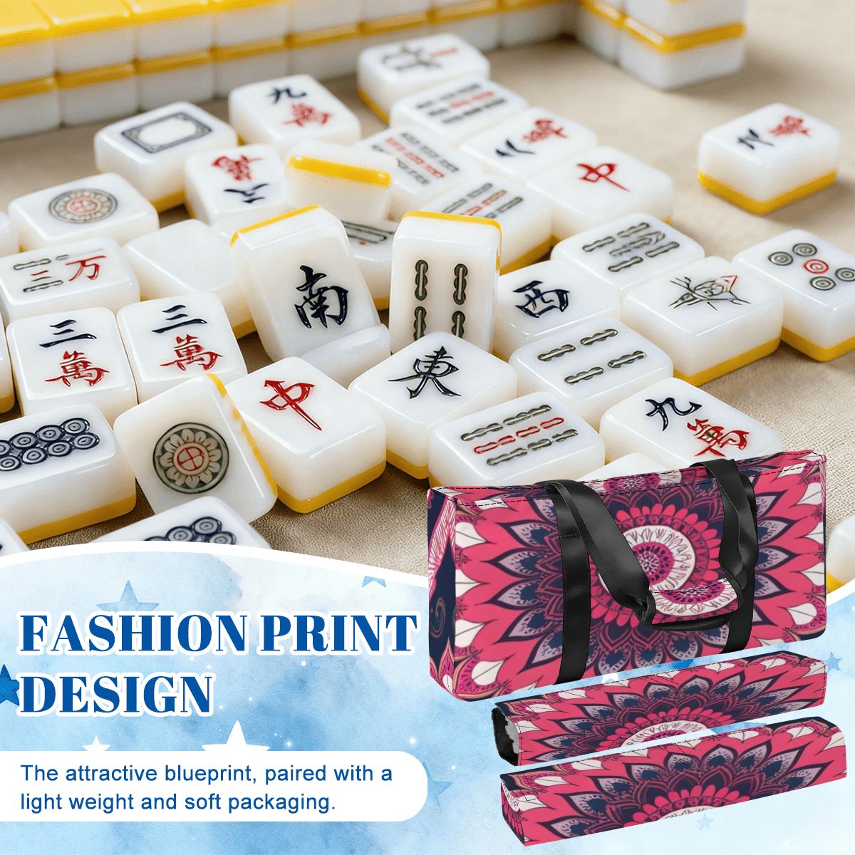 Boho Mandala, Pink, Purple Mahjong Rack And Tile Bag Set - Splash of Color Co.