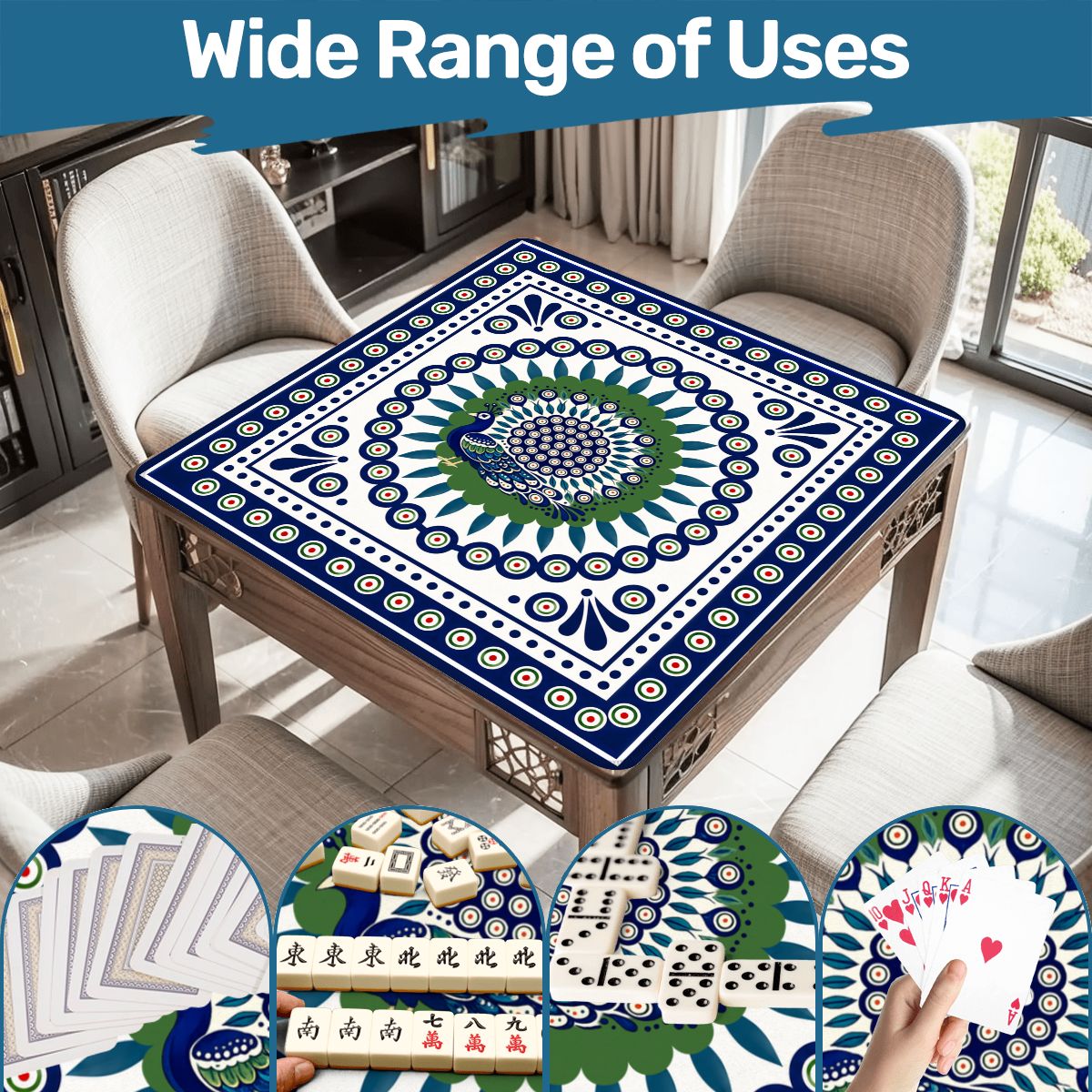 Porcelain Peacock Eye Pottery Inspired Mahjong Mat - Splash Of Mahj And Color Co.