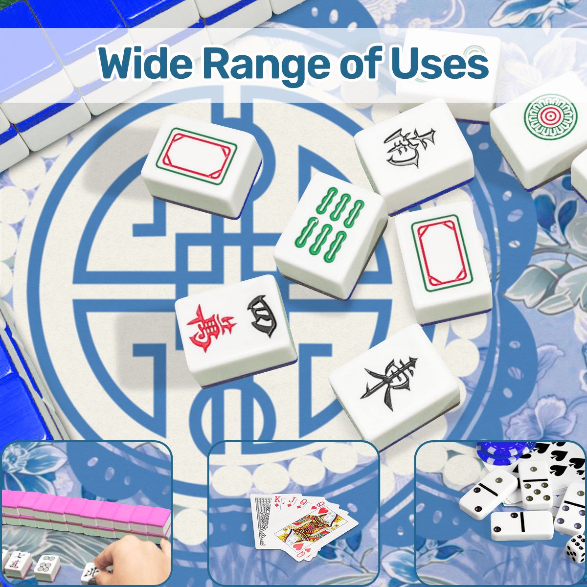 Asian Blue Chinoiserie Mahjong in the Moon Garden Mahjong Mat - Splash of Color Co.