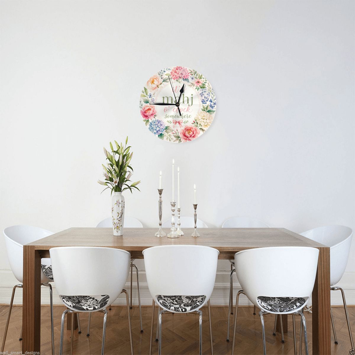 It's Mahj O'Clock Somewhere Preppy Floral PVC Wall Clock With Stand