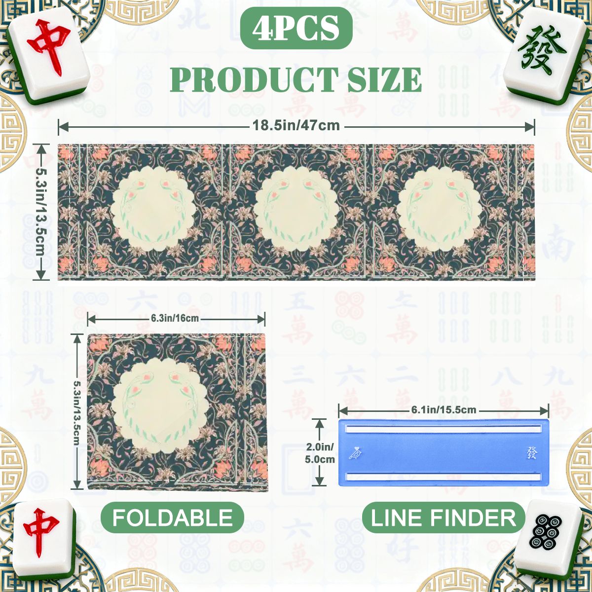 Art Deco Floral Designed 4 Mahjong Card Holder with Line Finder - Splash of Color Co.