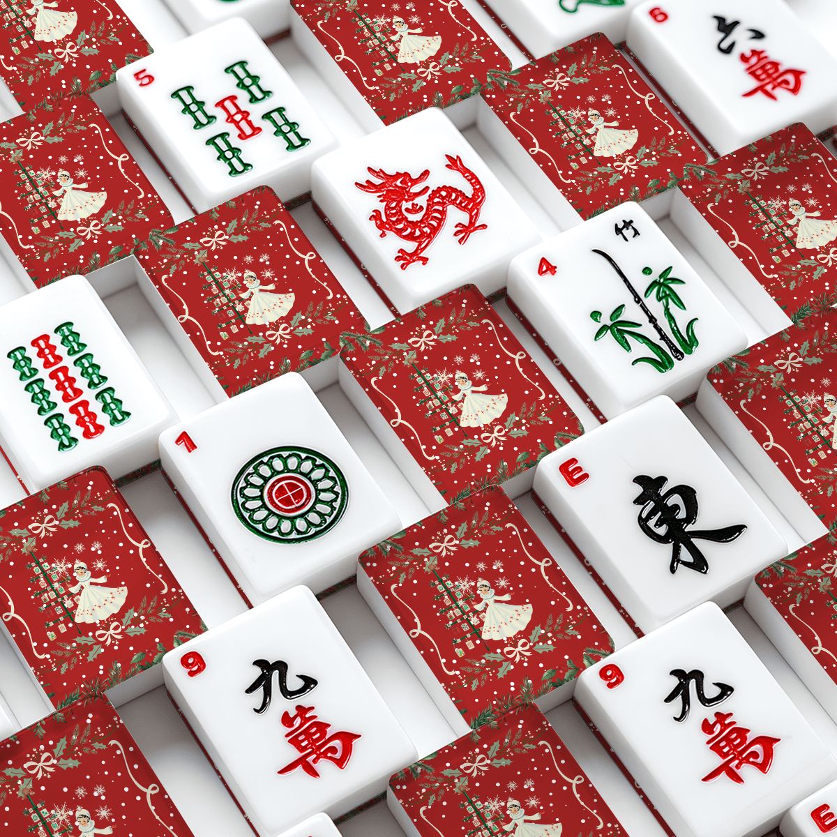 Whimsical Nostalgic Christmas American Mahjong Tiles And Carry Case Tote - Splash of Color Co.
