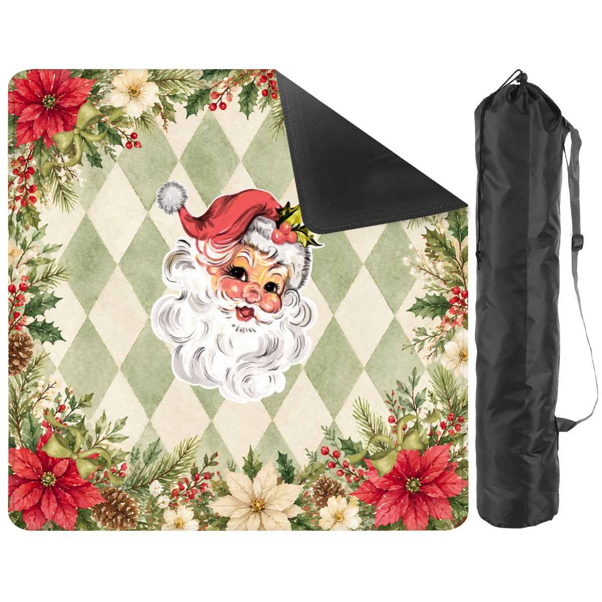 Vintage Santa Harlequin Romance Green Christmas Mahjong Mat - Splash Of Mahj And Color Co.