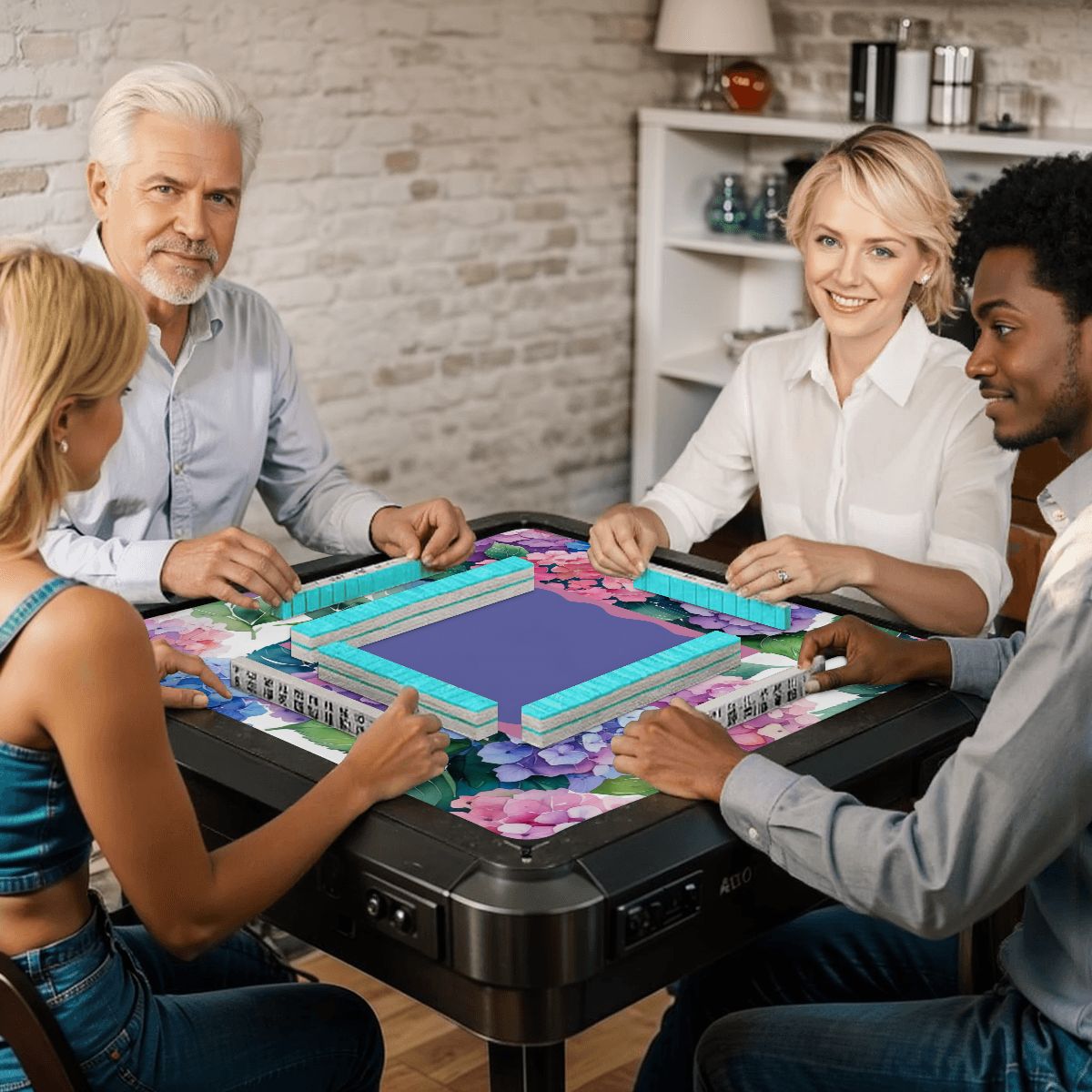 Purple And Pink Hydrangea Blooms Mahjong Mat 33"x33" - Splash Of Mahj And Color Co.