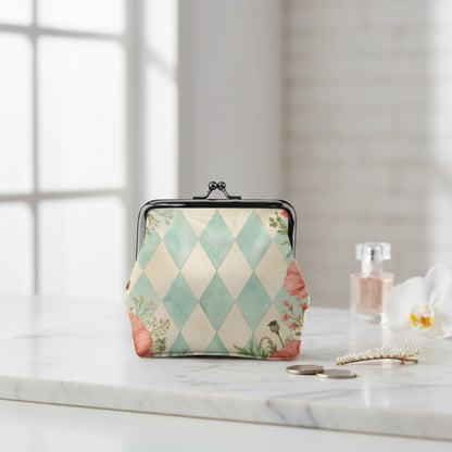 Harlequin Romance Floral Women's Leather Kiss Lock Coin Purse