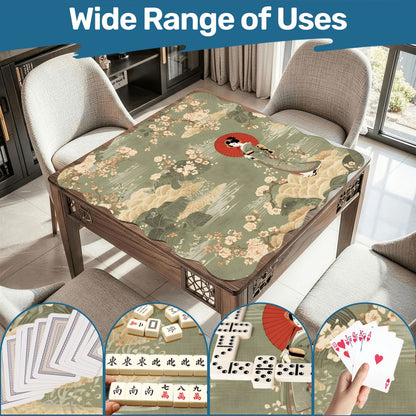 Floral Asian Geisha Girl Scalloped Mahjong Mat - Splash of Color Co.