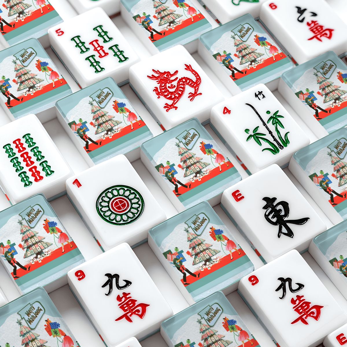 Merry Mahj Nostalgic Christmas American Mahjong Tiles And Carry Case - Splash of Color Co.