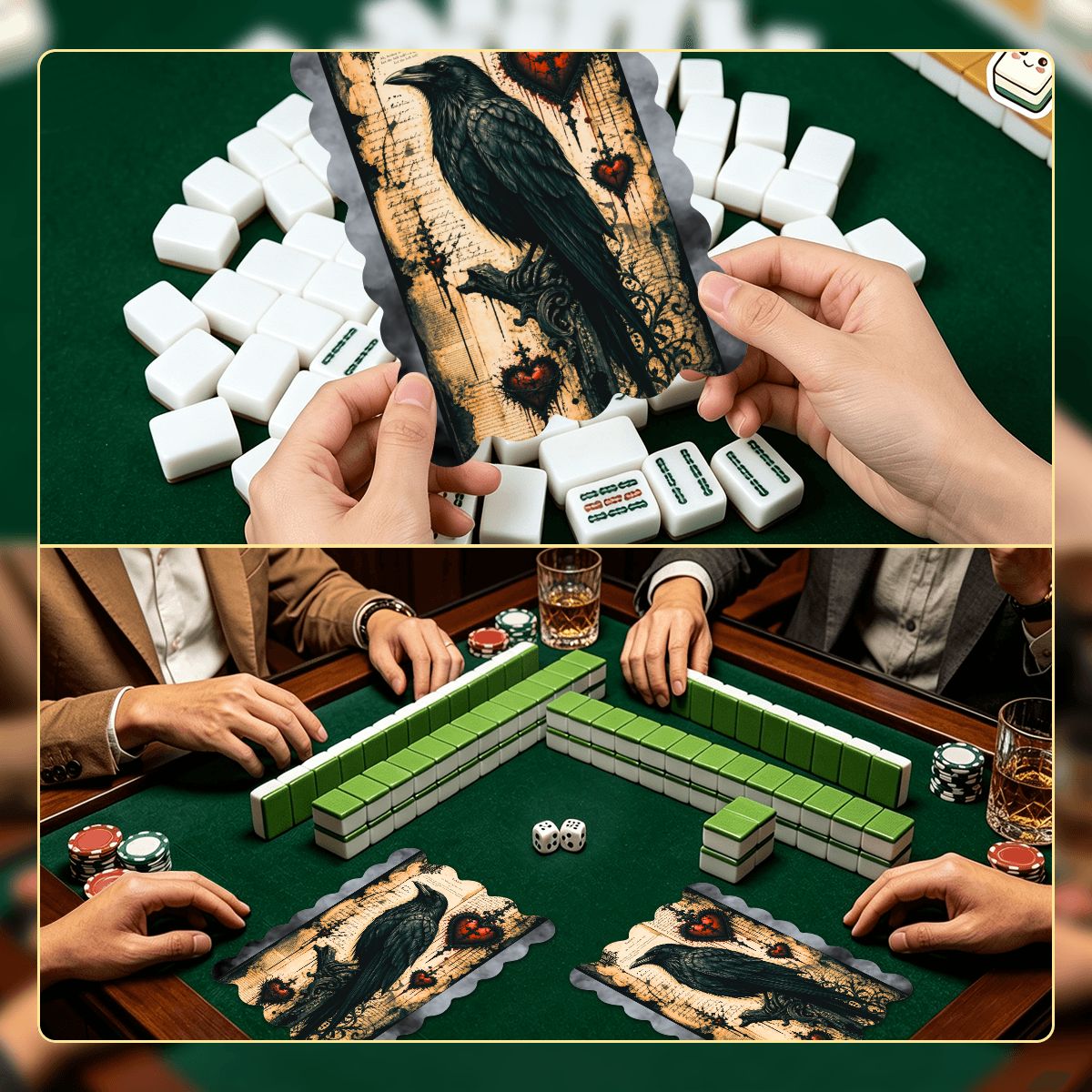Edgar Allen Poe Raven Scalloped Mahjong Shuffler Cards Set of 4 - Splash Of Mahj And Color Co.