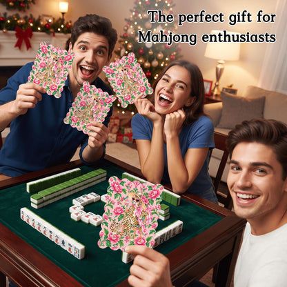 Chinoiserie Sippin Leopard Scalloped Mahjong Shuffler Cards  Set of 4