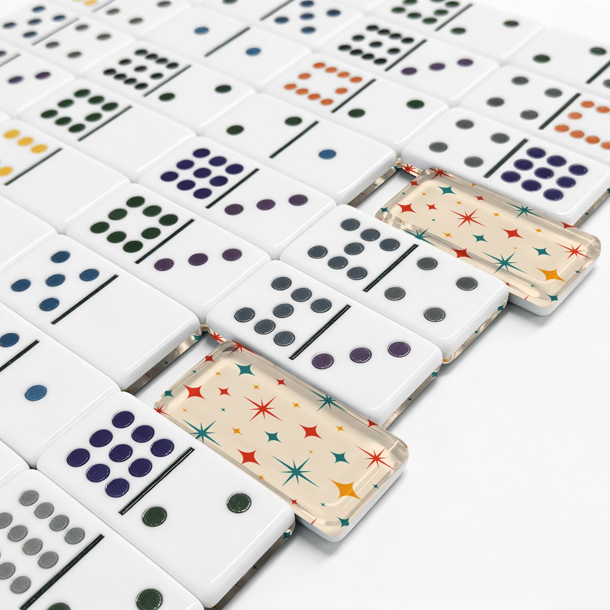 Mod Centric Starburst Double 12 Mexican Train Dominoes Set - Splash Of Mahj And Color Co.