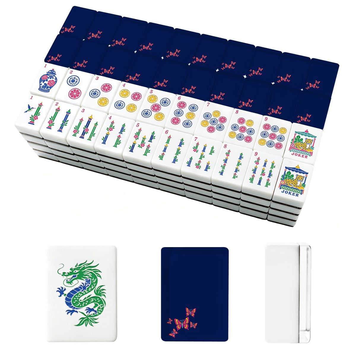 Royal Blue Butterfly Chinoiserie Engraved Mahjong Tiles And Carry Case - Splash Of Mahj And Color Co.