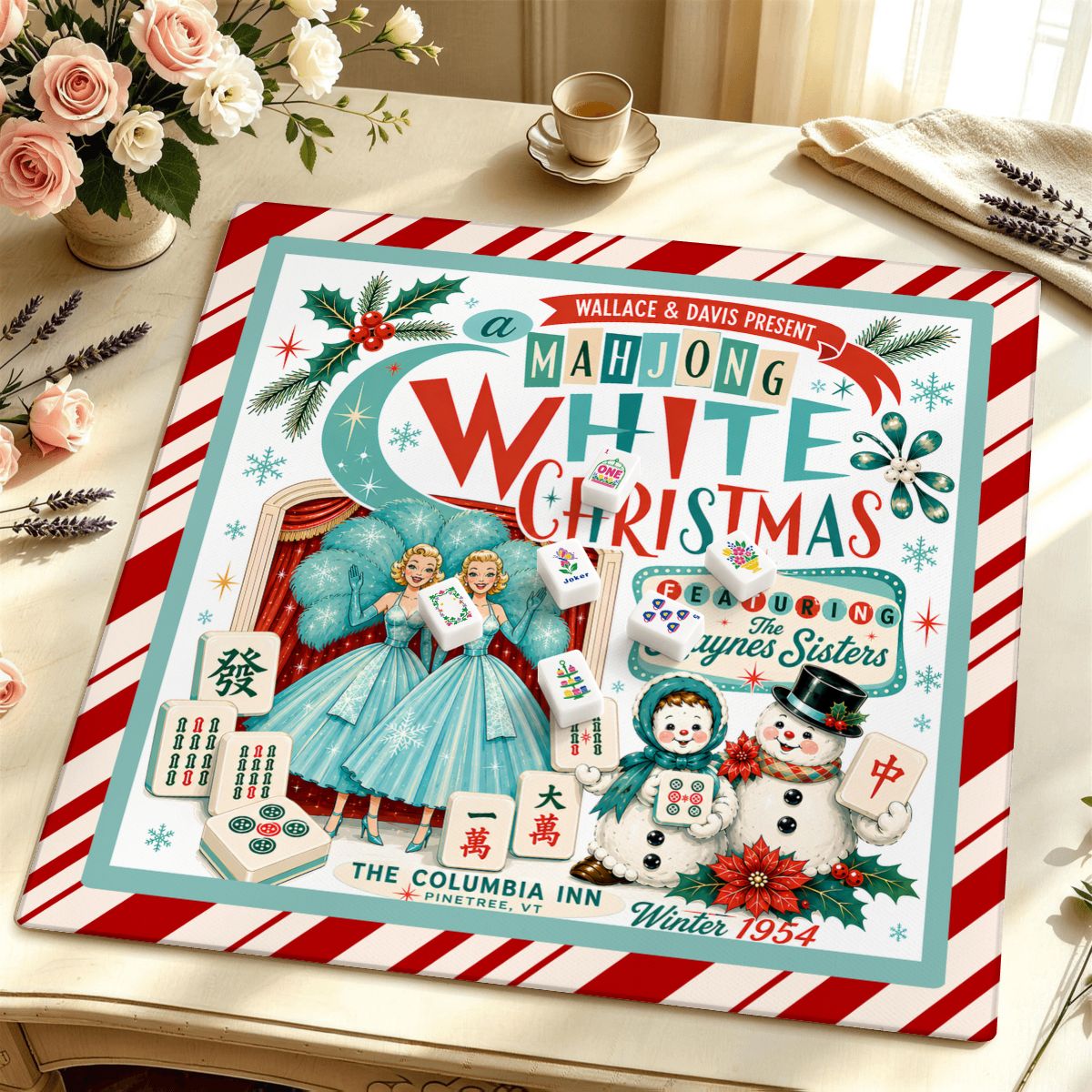 Mahjong White Nostalgic Christmas Haynes Sisters Mahjong Mat Sleek Surface